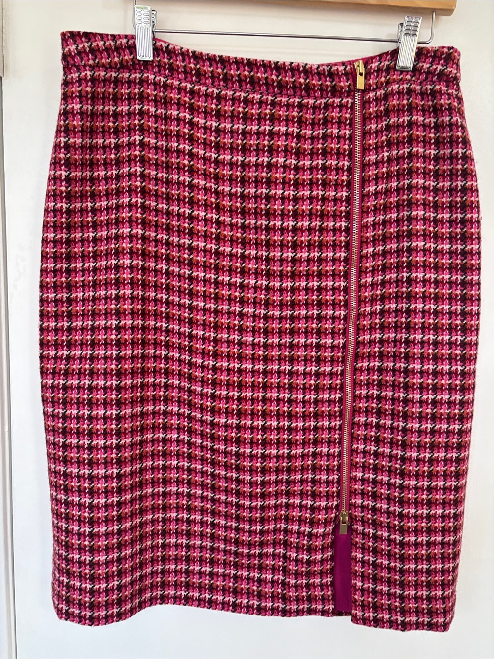 Talbots Pink Houndstooth Zip-Front Pencil Skirt